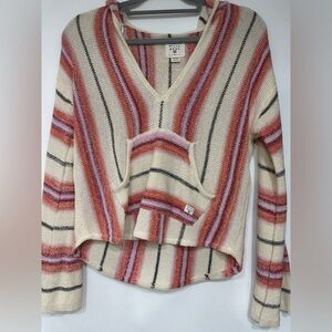 Billabong Striped Knit Hoodie Sweater XS Baja Boho Surf Pullover